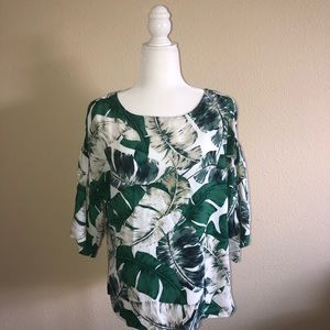 Vince Camuto Leaf Print Flutter Top